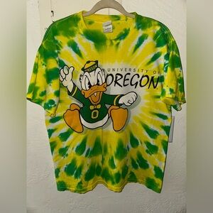 Vintage Gildan U of O Oregon Ducks Collegiate Tie Dye T-Shirt Size Medium